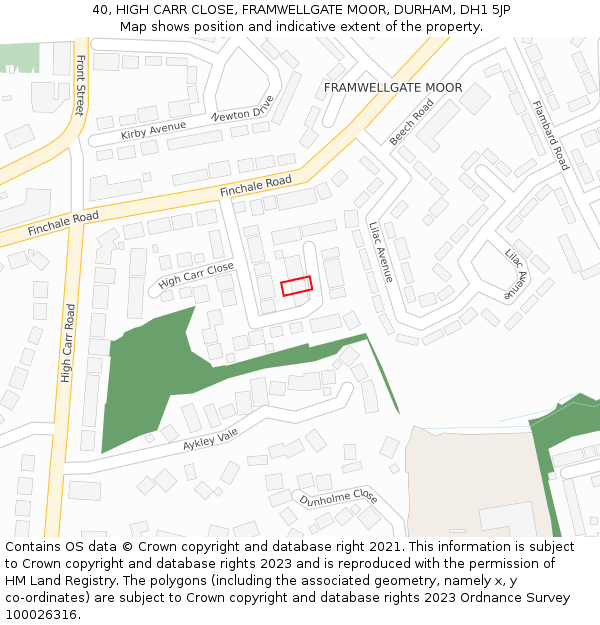 40, HIGH CARR CLOSE, FRAMWELLGATE MOOR, DURHAM, DH1 5JP: Location map and indicative extent of plot