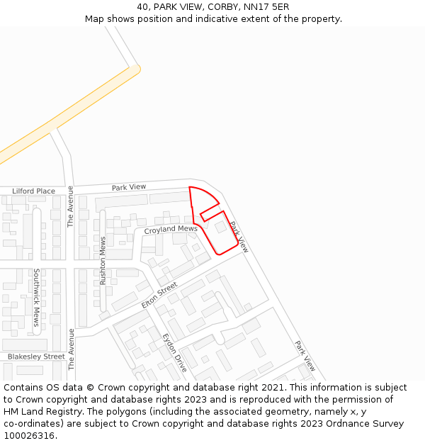 40, PARK VIEW, CORBY, NN17 5ER: Location map and indicative extent of plot