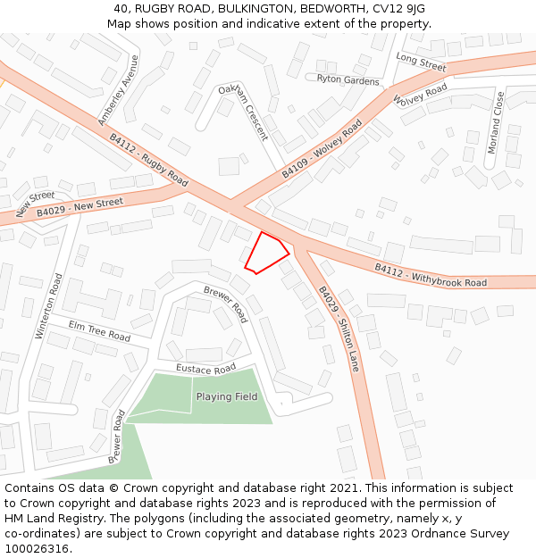 40, RUGBY ROAD, BULKINGTON, BEDWORTH, CV12 9JG: Location map and indicative extent of plot