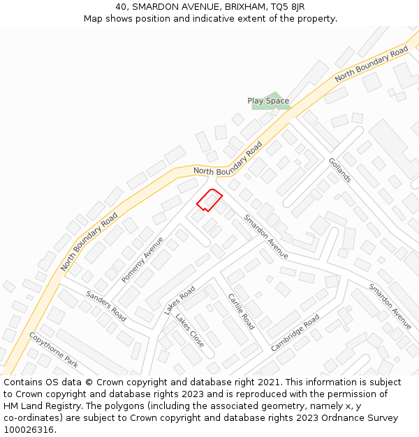 40, SMARDON AVENUE, BRIXHAM, TQ5 8JR: Location map and indicative extent of plot