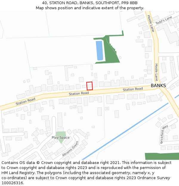 40, STATION ROAD, BANKS, SOUTHPORT, PR9 8BB: Location map and indicative extent of plot