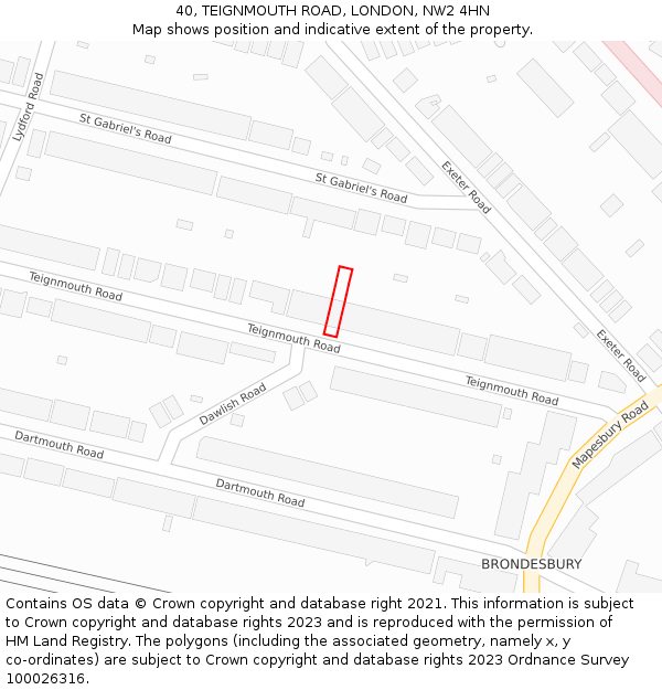 40, TEIGNMOUTH ROAD, LONDON, NW2 4HN: Location map and indicative extent of plot