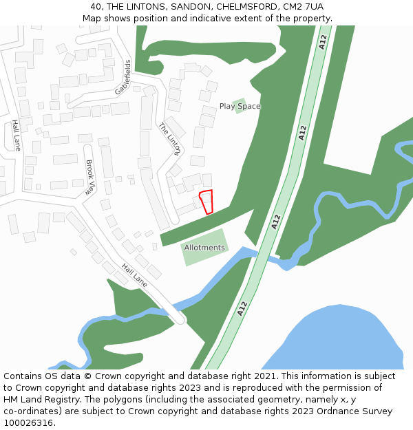 40, THE LINTONS, SANDON, CHELMSFORD, CM2 7UA: Location map and indicative extent of plot