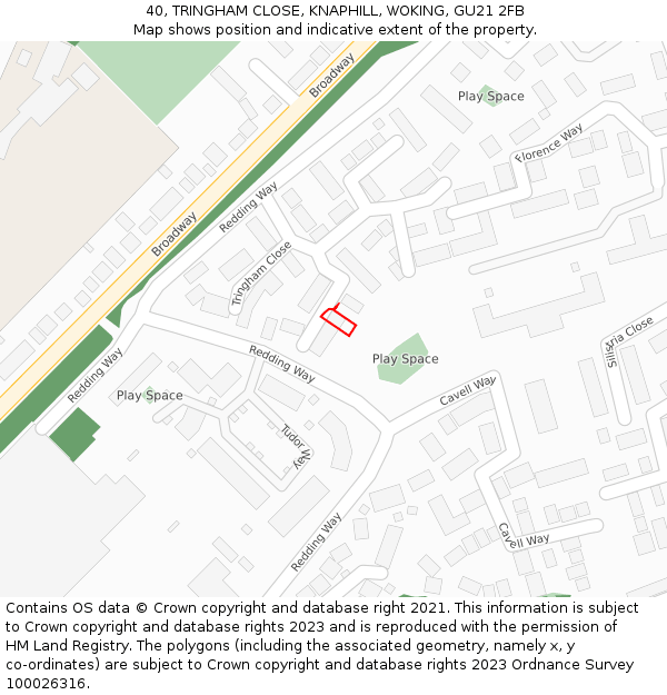 40, TRINGHAM CLOSE, KNAPHILL, WOKING, GU21 2FB: Location map and indicative extent of plot