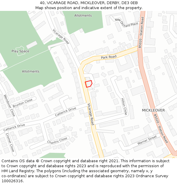 40, VICARAGE ROAD, MICKLEOVER, DERBY, DE3 0EB: Location map and indicative extent of plot