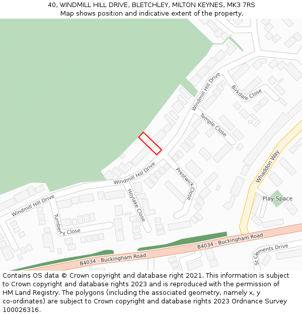 40, WINDMILL HILL DRIVE, BLETCHLEY, MILTON KEYNES, MK3 7RS: Location map and indicative extent of plot