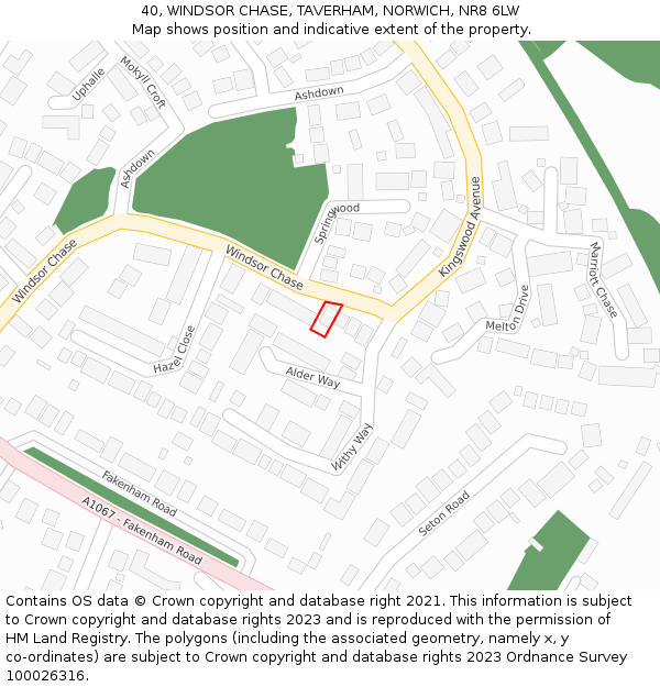 40, WINDSOR CHASE, TAVERHAM, NORWICH, NR8 6LW: Location map and indicative extent of plot