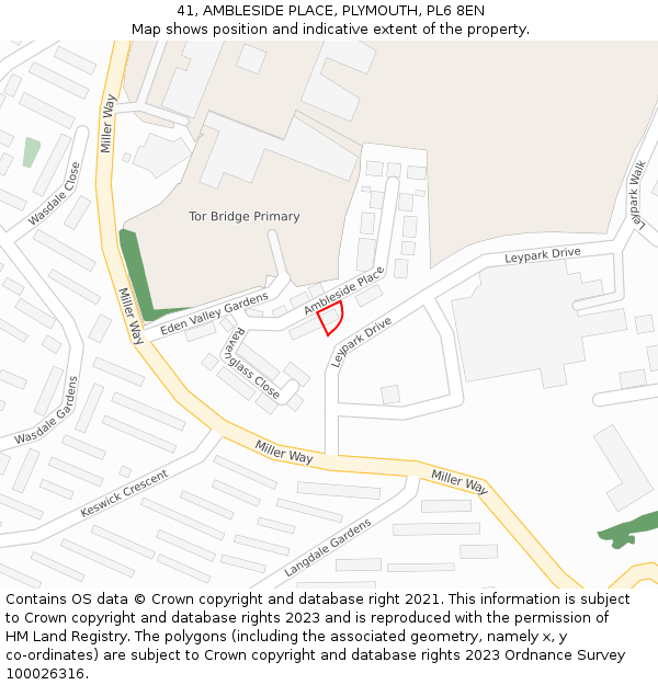 41, AMBLESIDE PLACE, PLYMOUTH, PL6 8EN: Location map and indicative extent of plot