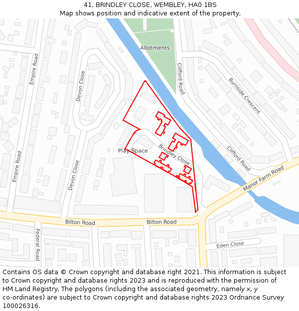 41, BRINDLEY CLOSE, WEMBLEY, HA0 1BS: Location map and indicative extent of plot