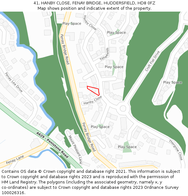 41, HANBY CLOSE, FENAY BRIDGE, HUDDERSFIELD, HD8 0FZ: Location map and indicative extent of plot