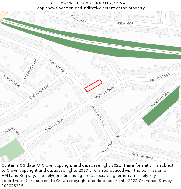 41, HAWKWELL ROAD, HOCKLEY, SS5 4DD: Location map and indicative extent of plot