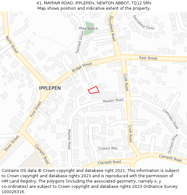 41, MAYFAIR ROAD, IPPLEPEN, NEWTON ABBOT, TQ12 5RN: Location map and indicative extent of plot