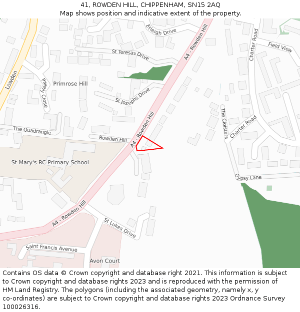 41, ROWDEN HILL, CHIPPENHAM, SN15 2AQ: Location map and indicative extent of plot