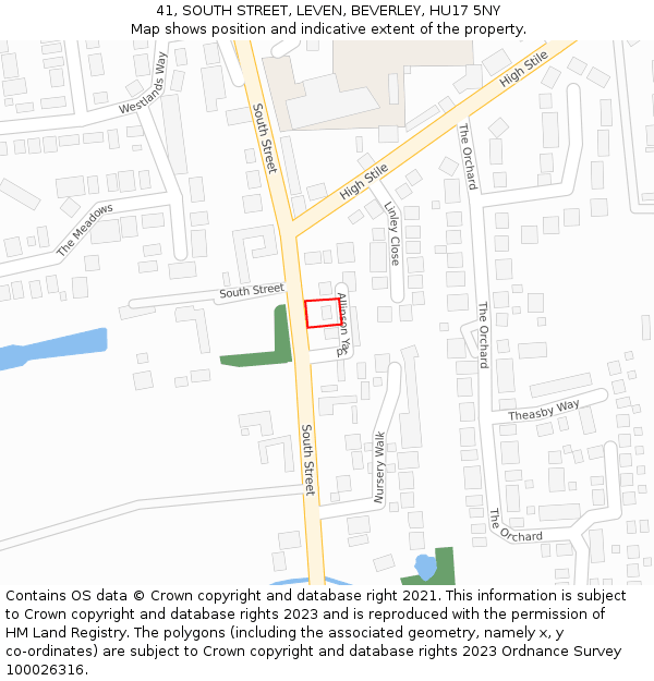 41, SOUTH STREET, LEVEN, BEVERLEY, HU17 5NY: Location map and indicative extent of plot