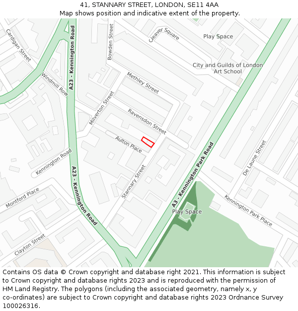 41, STANNARY STREET, LONDON, SE11 4AA: Location map and indicative extent of plot