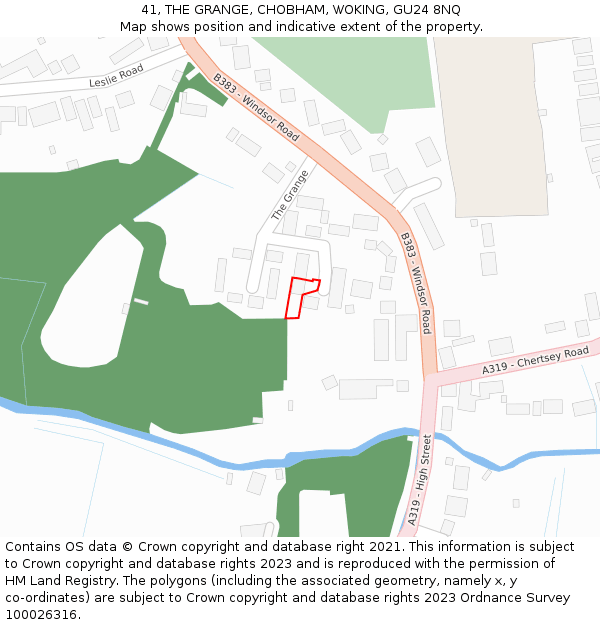 41, THE GRANGE, CHOBHAM, WOKING, GU24 8NQ: Location map and indicative extent of plot