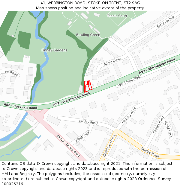 41, WERRINGTON ROAD, STOKE-ON-TRENT, ST2 9AG: Location map and indicative extent of plot