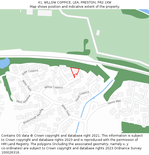 41, WILLOW COPPICE, LEA, PRESTON, PR2 1XW: Location map and indicative extent of plot