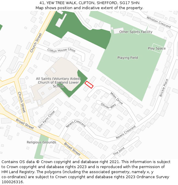 41, YEW TREE WALK, CLIFTON, SHEFFORD, SG17 5HN: Location map and indicative extent of plot