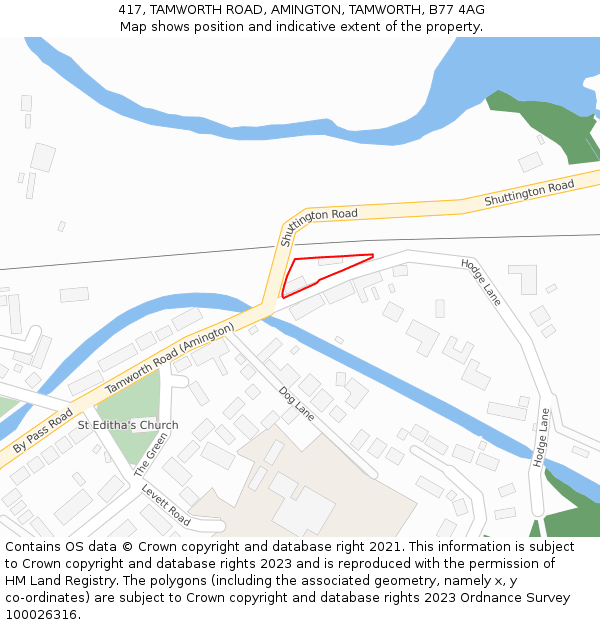 417, TAMWORTH ROAD, AMINGTON, TAMWORTH, B77 4AG: Location map and indicative extent of plot