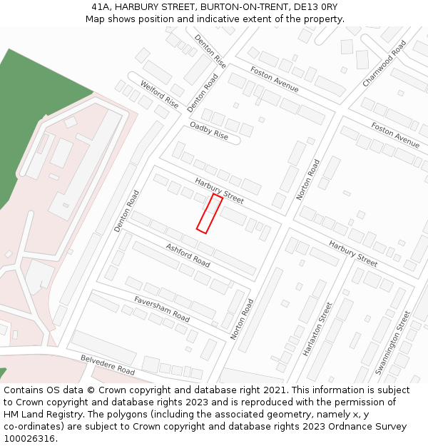 41A, HARBURY STREET, BURTON-ON-TRENT, DE13 0RY: Location map and indicative extent of plot