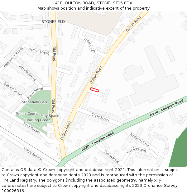 41F, OULTON ROAD, STONE, ST15 8DX: Location map and indicative extent of plot