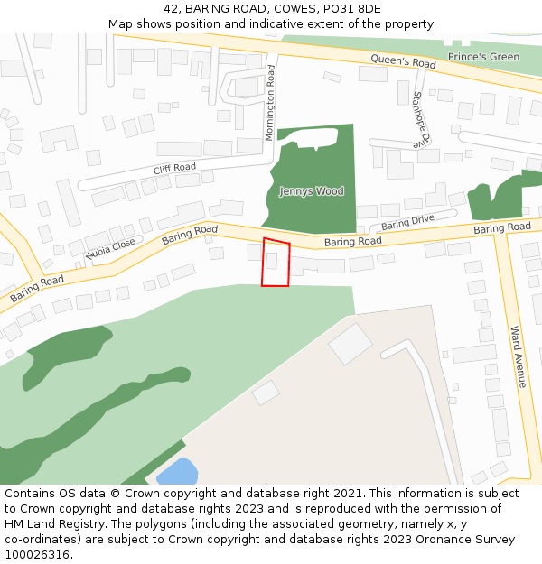 42, BARING ROAD, COWES, PO31 8DE: Location map and indicative extent of plot