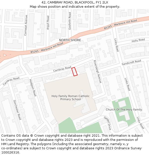 42, CAMBRAY ROAD, BLACKPOOL, FY1 2LX: Location map and indicative extent of plot