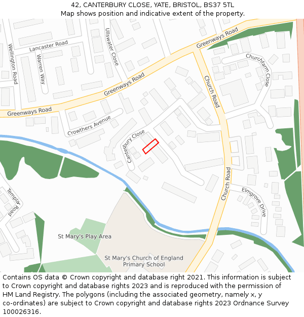 42, CANTERBURY CLOSE, YATE, BRISTOL, BS37 5TL: Location map and indicative extent of plot