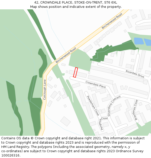 42, CROWNDALE PLACE, STOKE-ON-TRENT, ST6 6XL: Location map and indicative extent of plot