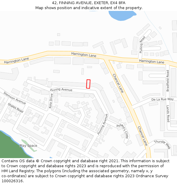 42, FINNING AVENUE, EXETER, EX4 8FA: Location map and indicative extent of plot