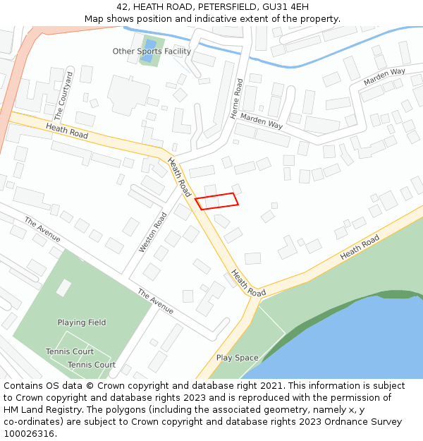 42, HEATH ROAD, PETERSFIELD, GU31 4EH: Location map and indicative extent of plot