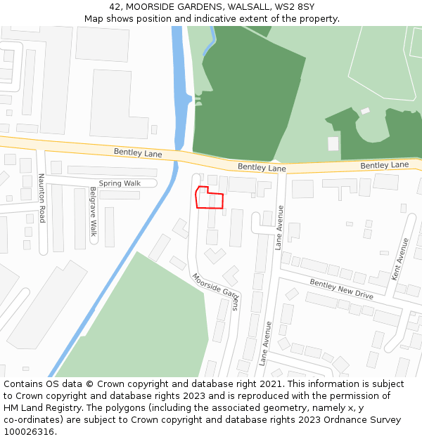 42, MOORSIDE GARDENS, WALSALL, WS2 8SY: Location map and indicative extent of plot