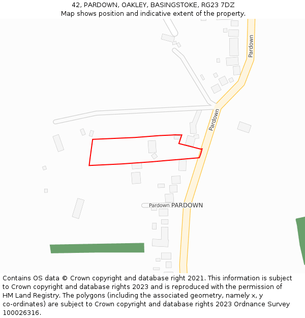 42, PARDOWN, OAKLEY, BASINGSTOKE, RG23 7DZ: Location map and indicative extent of plot