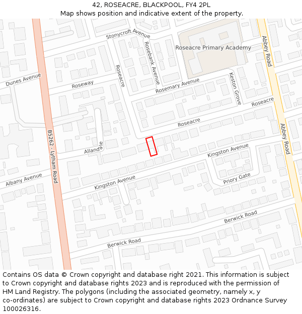 42, ROSEACRE, BLACKPOOL, FY4 2PL: Location map and indicative extent of plot