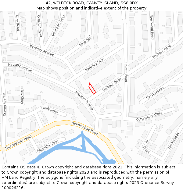 42, WELBECK ROAD, CANVEY ISLAND, SS8 0DX: Location map and indicative extent of plot