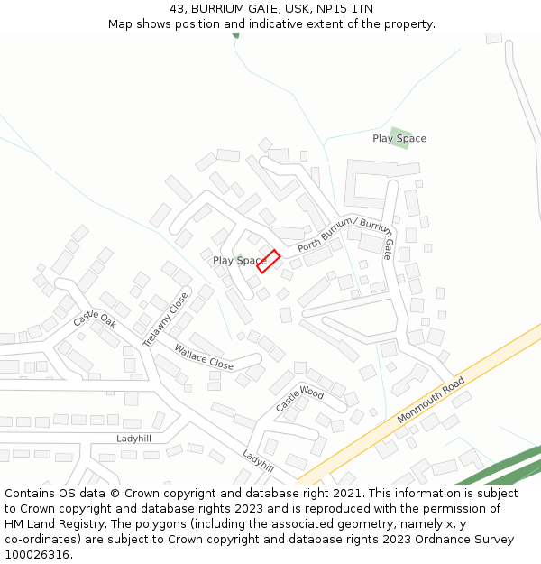 43, BURRIUM GATE, USK, NP15 1TN: Location map and indicative extent of plot