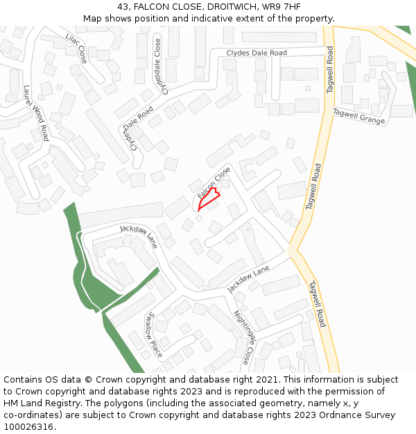 43, FALCON CLOSE, DROITWICH, WR9 7HF: Location map and indicative extent of plot