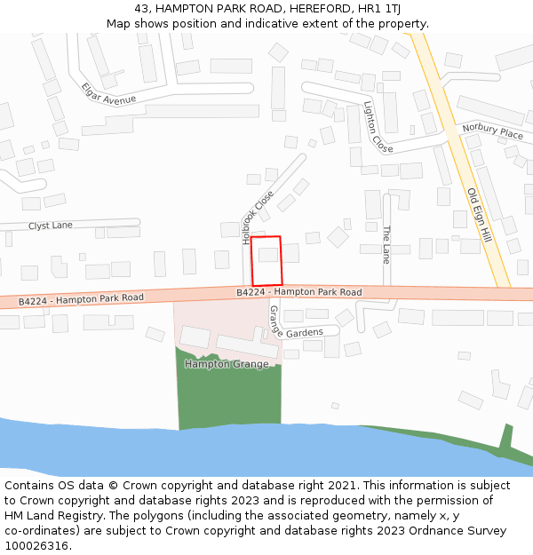 43, HAMPTON PARK ROAD, HEREFORD, HR1 1TJ: Location map and indicative extent of plot