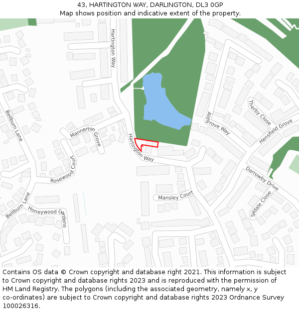 43, HARTINGTON WAY, DARLINGTON, DL3 0GP: Location map and indicative extent of plot