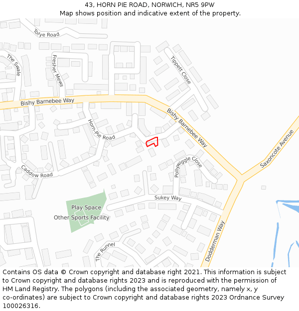 43, HORN PIE ROAD, NORWICH, NR5 9PW: Location map and indicative extent of plot