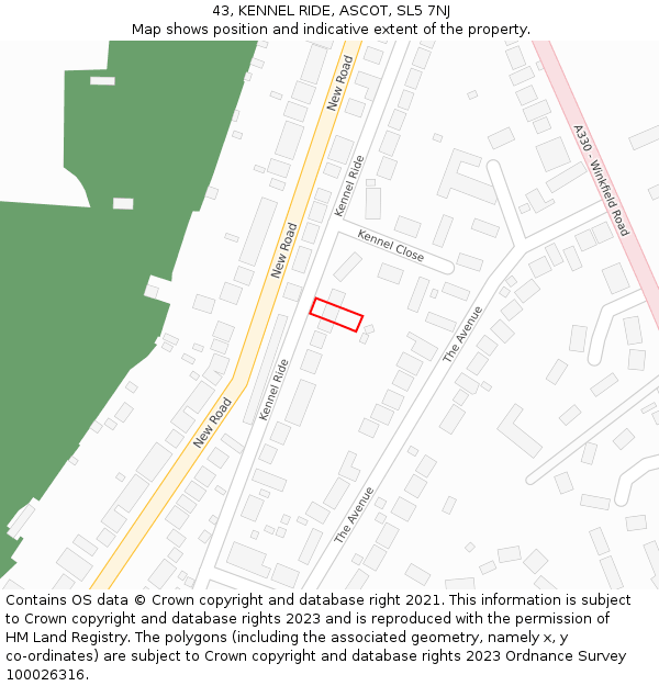 43, KENNEL RIDE, ASCOT, SL5 7NJ: Location map and indicative extent of plot