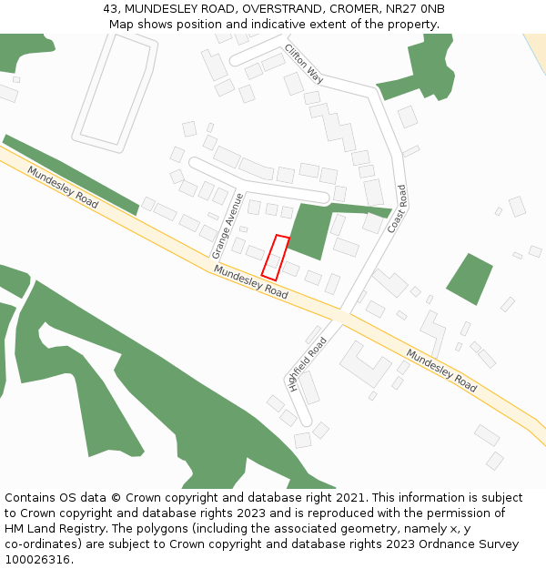 43, MUNDESLEY ROAD, OVERSTRAND, CROMER, NR27 0NB: Location map and indicative extent of plot