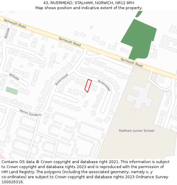 43, RIVERMEAD, STALHAM, NORWICH, NR12 9PH: Location map and indicative extent of plot