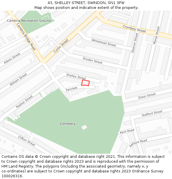 43, SHELLEY STREET, SWINDON, SN1 3PW: Location map and indicative extent of plot