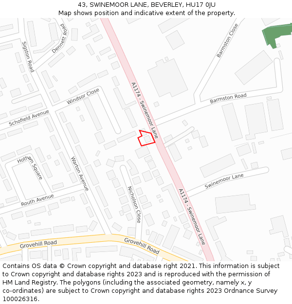 43, SWINEMOOR LANE, BEVERLEY, HU17 0JU: Location map and indicative extent of plot