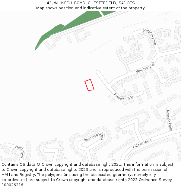 43, WHINFELL ROAD, CHESTERFIELD, S41 8ES: Location map and indicative extent of plot