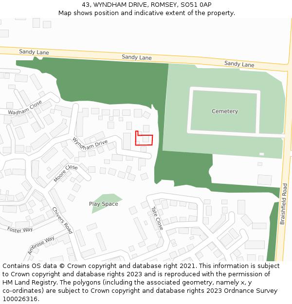 43, WYNDHAM DRIVE, ROMSEY, SO51 0AP: Location map and indicative extent of plot