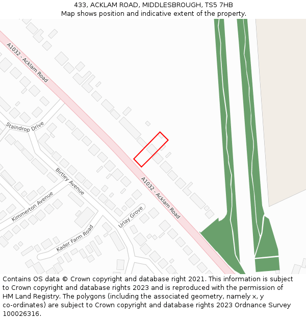 433, ACKLAM ROAD, MIDDLESBROUGH, TS5 7HB: Location map and indicative extent of plot