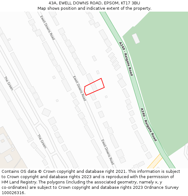 43A, EWELL DOWNS ROAD, EPSOM, KT17 3BU: Location map and indicative extent of plot